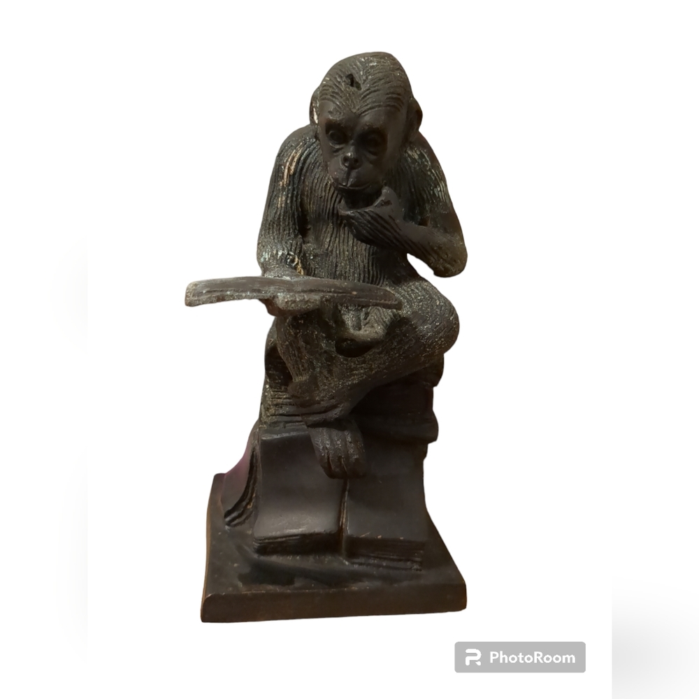 Selling One Vintage Heavy Brass Monkey Reading Book